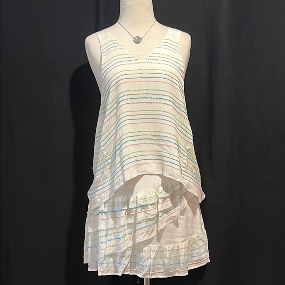 beaded 2-piece mini skirt set-racer back tank/asymmetrical ruffle skirt-NWT